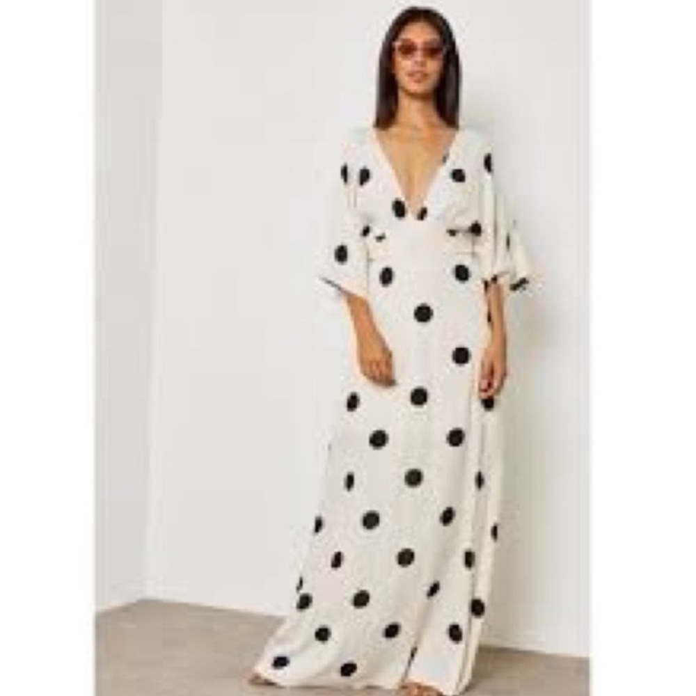 Ivory & Black Polka Dot V-Neck Dolman Sleeve Maxi Dress NWT - Picture 16 of 16